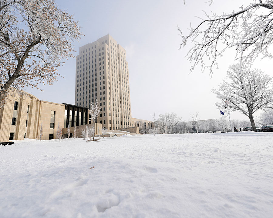 ND capitol building in the winter