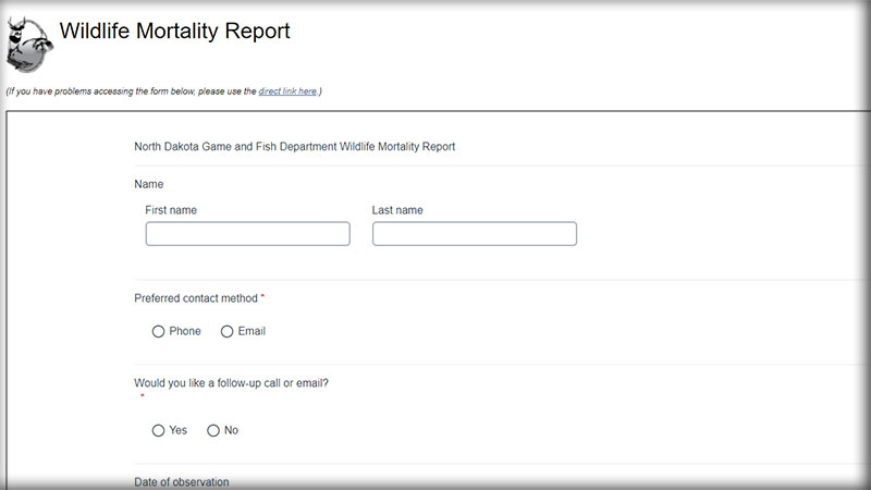 Screenshot of mortality report form
