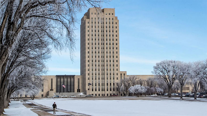 ND Capitol building in winter