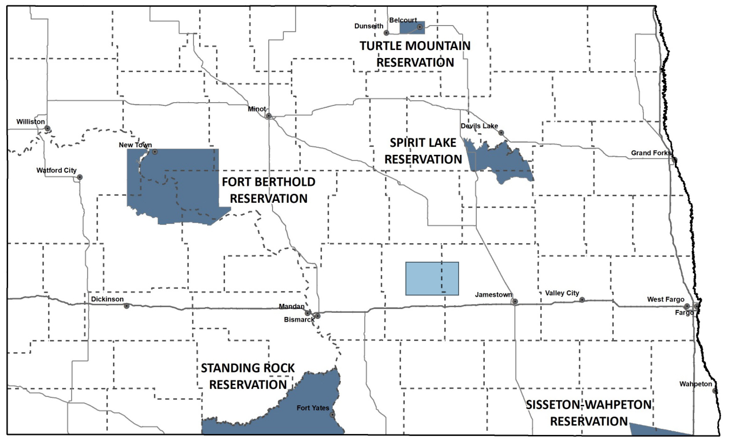 Map showing tribal lands in North Dakota