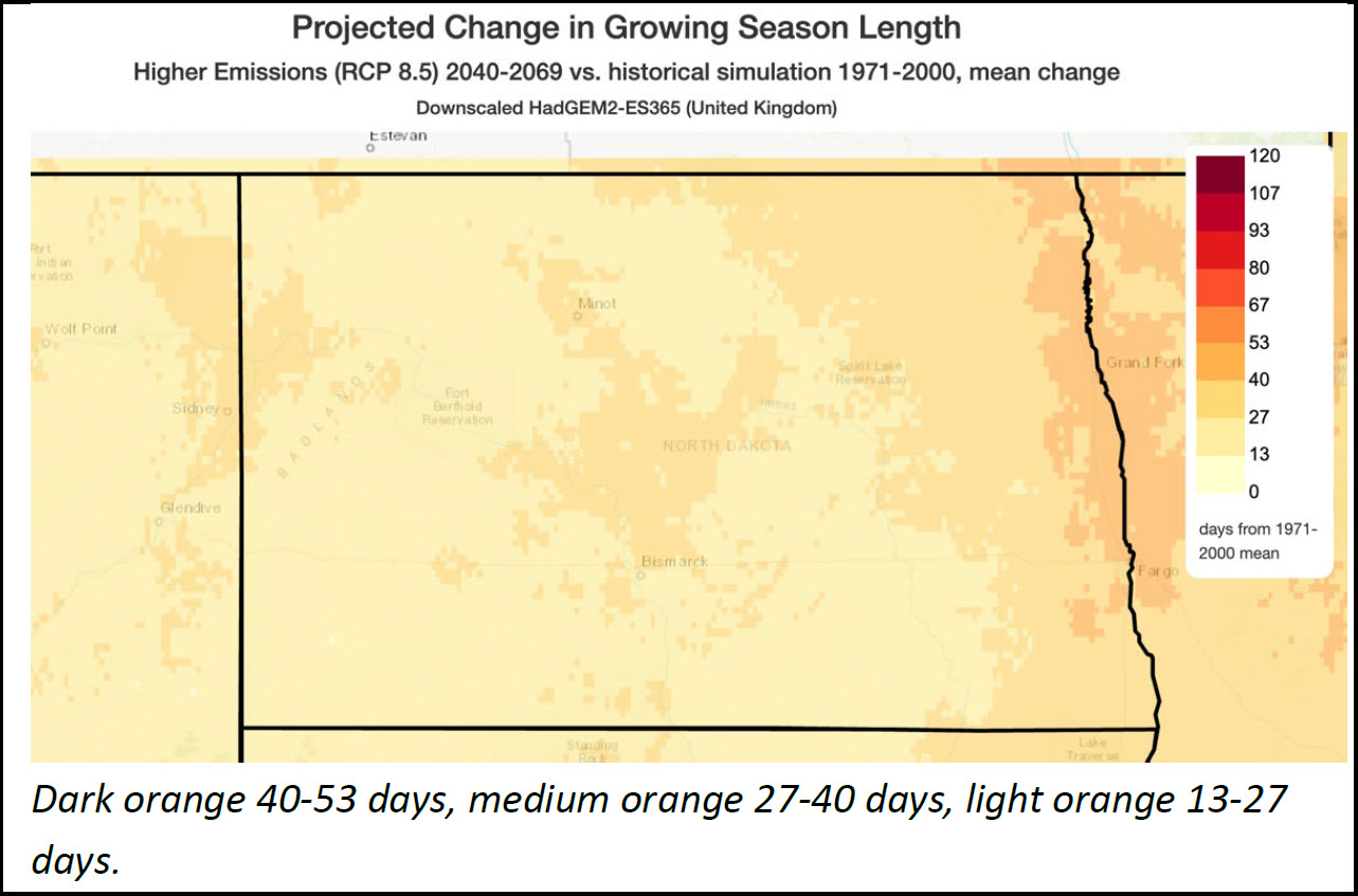 Dark orange 40-53 days, medium orange 27-40 days, light orange 13-27 days.