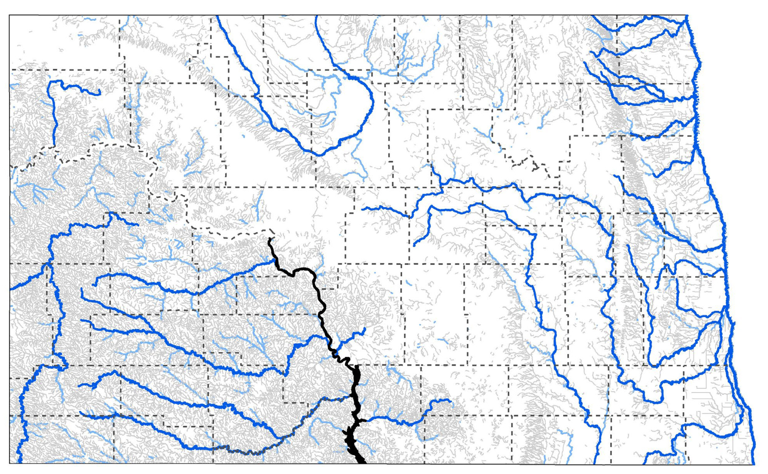 Map showing North Dakota's rivers, streams and riparian zones