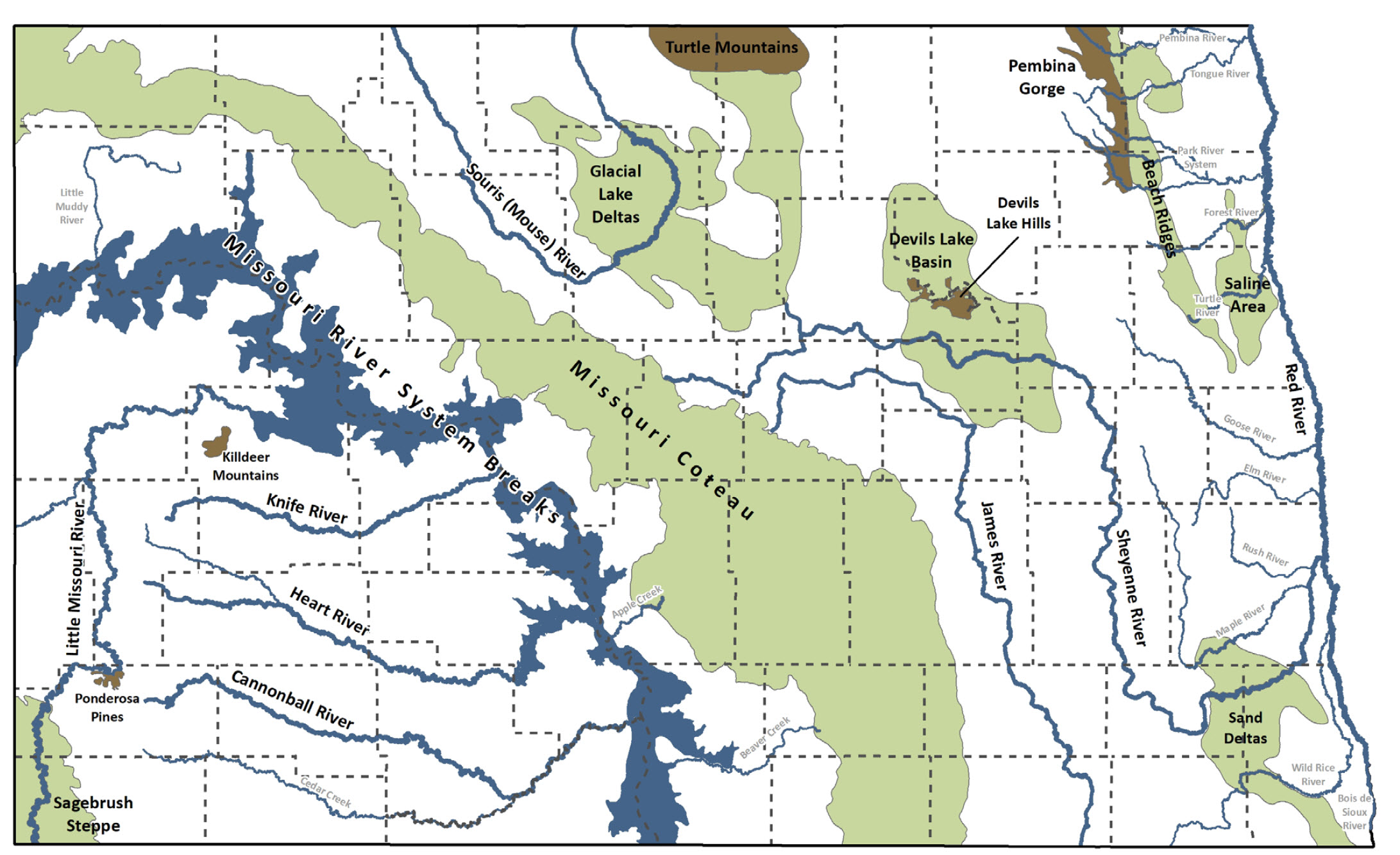Map of focus areas with rivers labeled