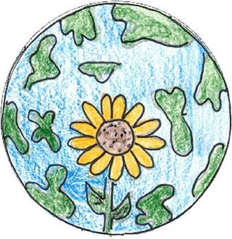 Sunflower with imagined globe behind