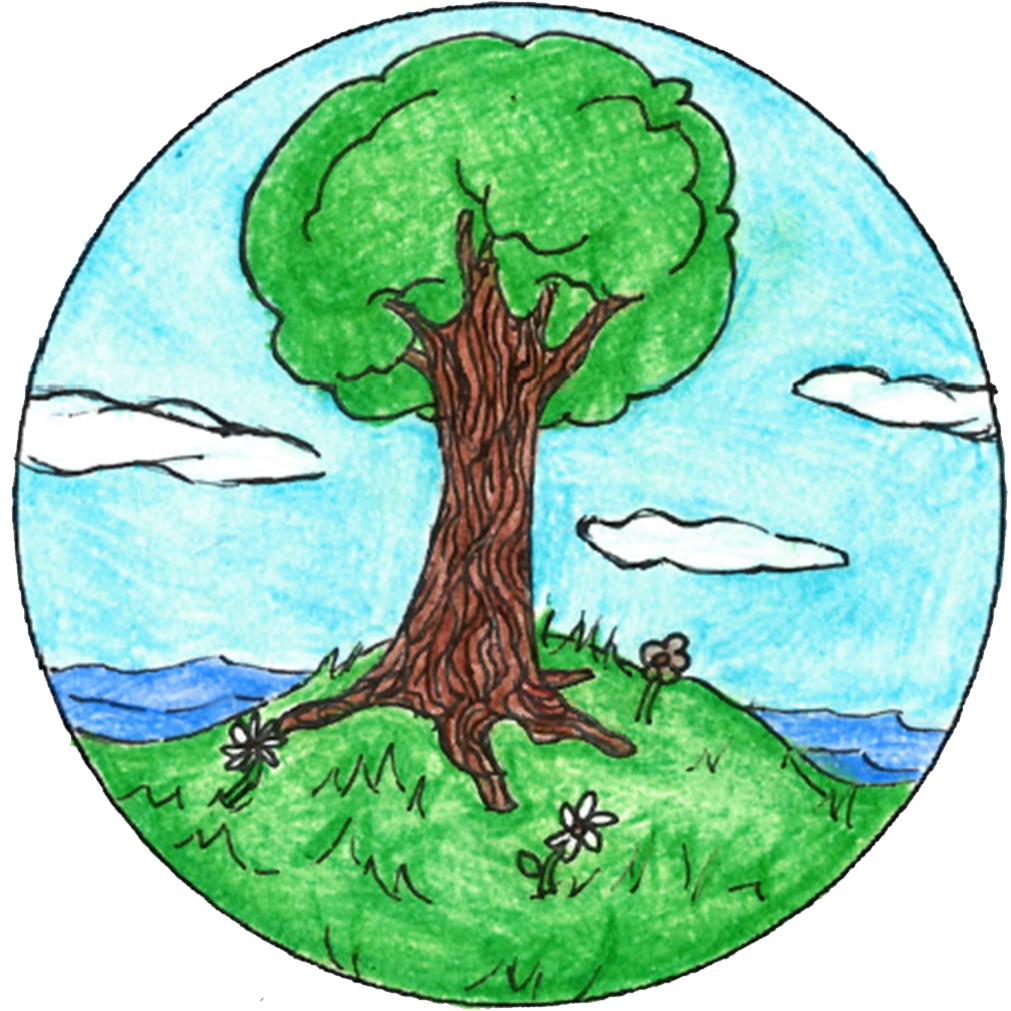 Tree on a hill with water behind
