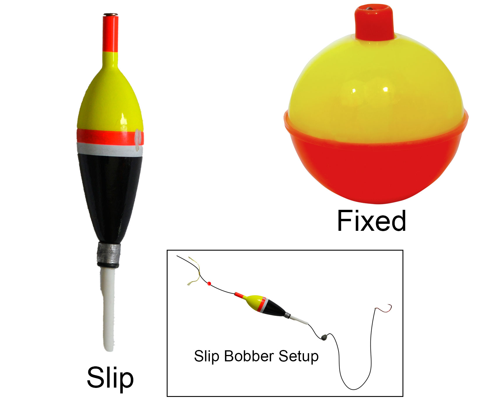 Slip and fixed bobber examples