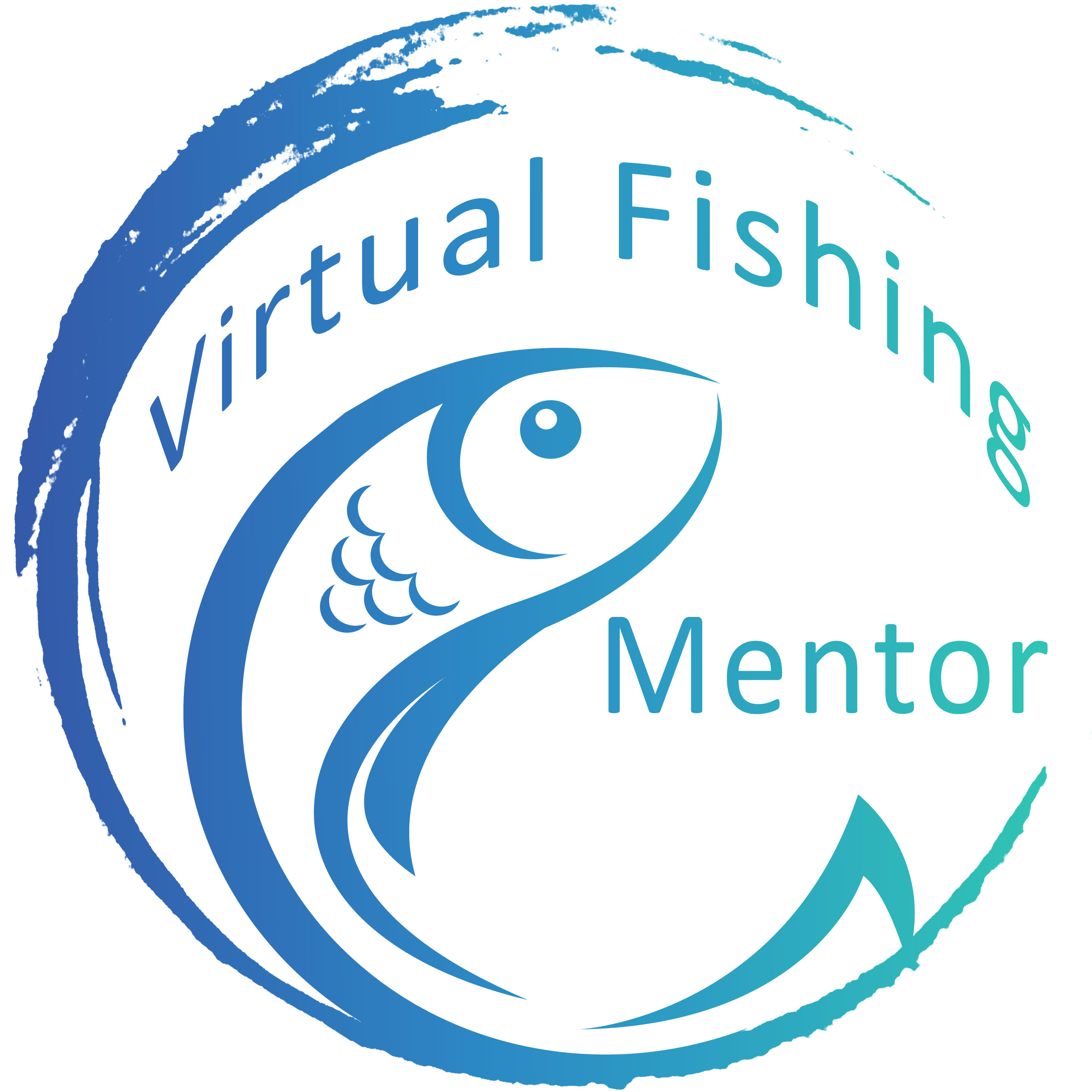 Stylized fish with text Virtual Fishing Mentor by it