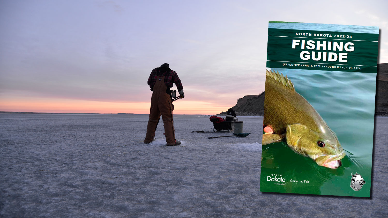 Woman fishing with guide cover superimposed