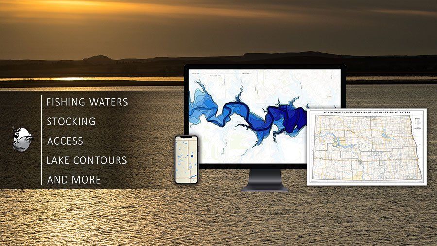 Lake at sunset with map overlay