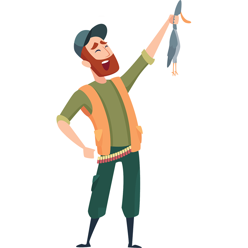 Drawing of hunter with a dead duck