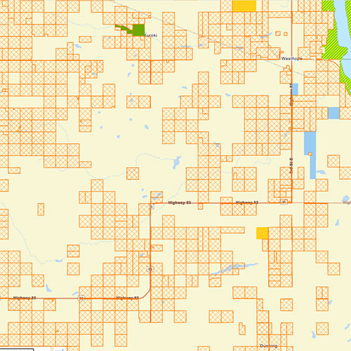 Screenshot of map with posted land marked