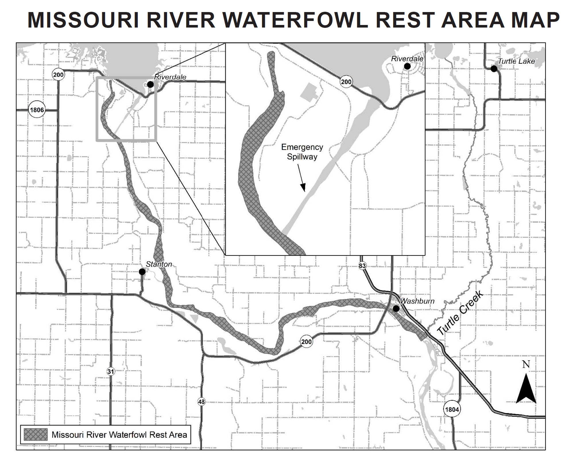 Waterfowl rest areas map - 2023 Missouri River Waterfowl Rest Area Map