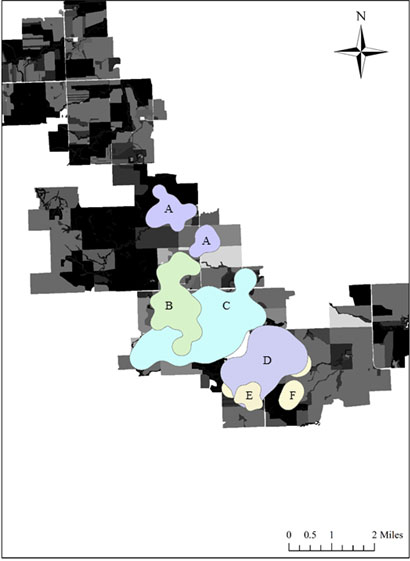 Diagram of doe ranges overlaying map