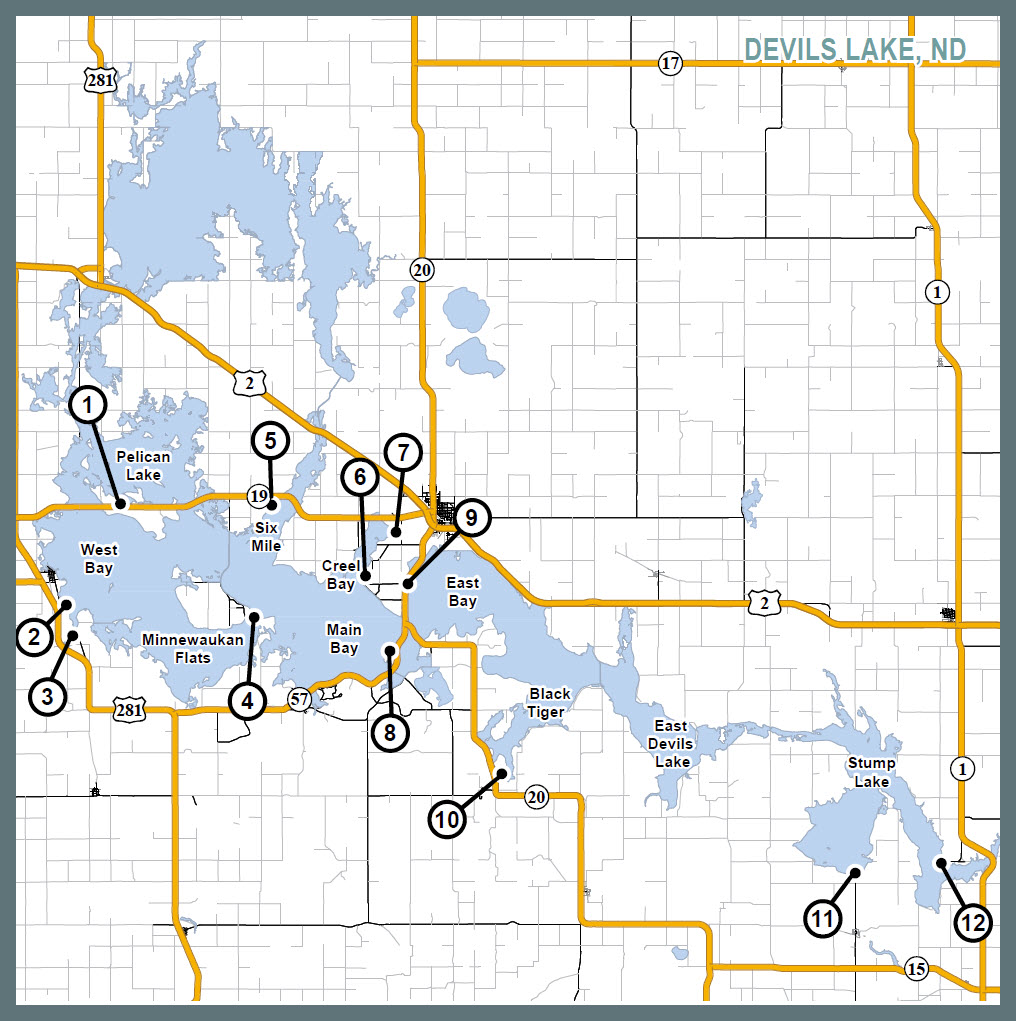 Map Of Devils Lake Nd Boating Access (Devils Lake and Missouri River System) | North 