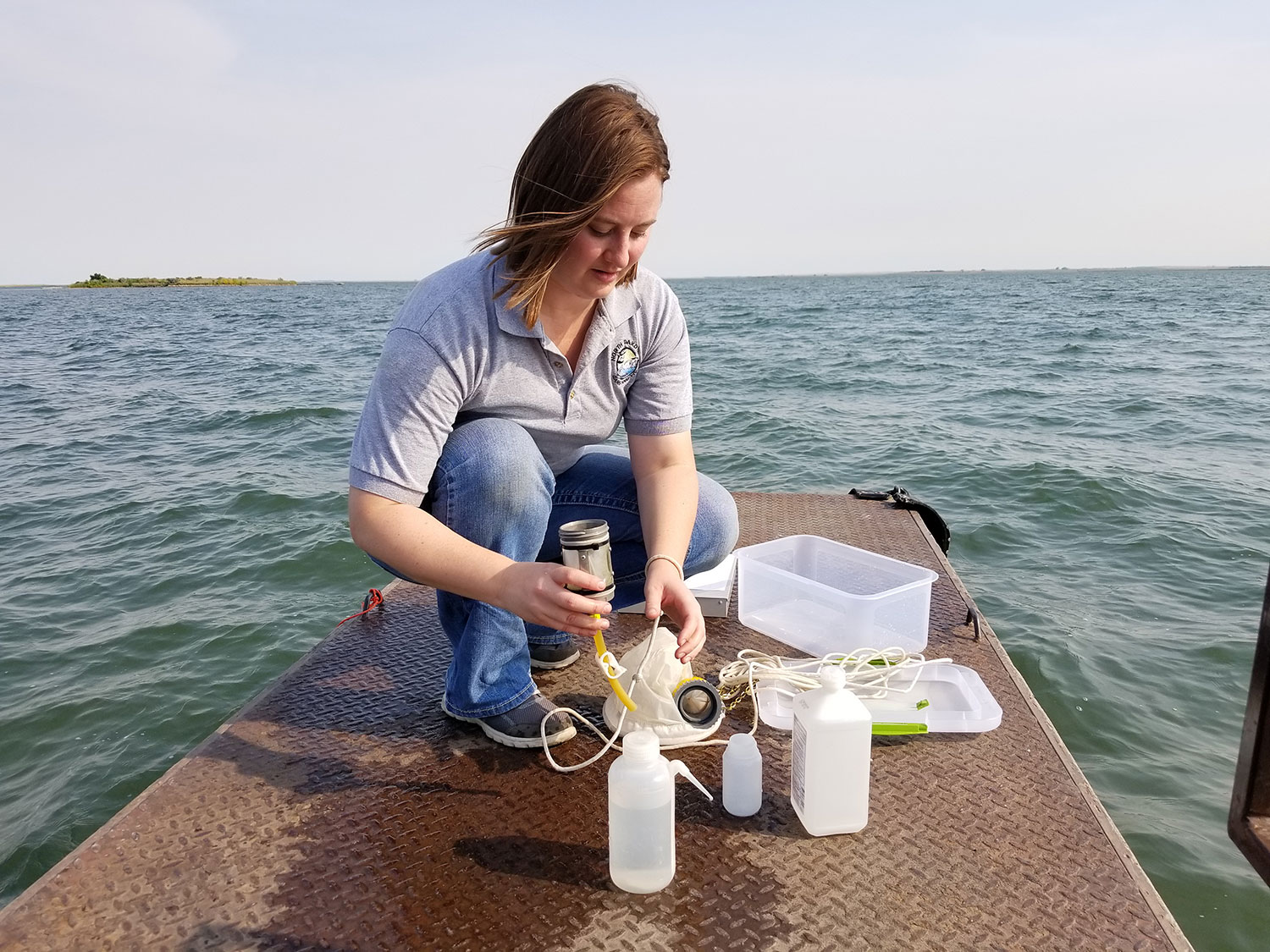 Biologist testing water samples for ANS