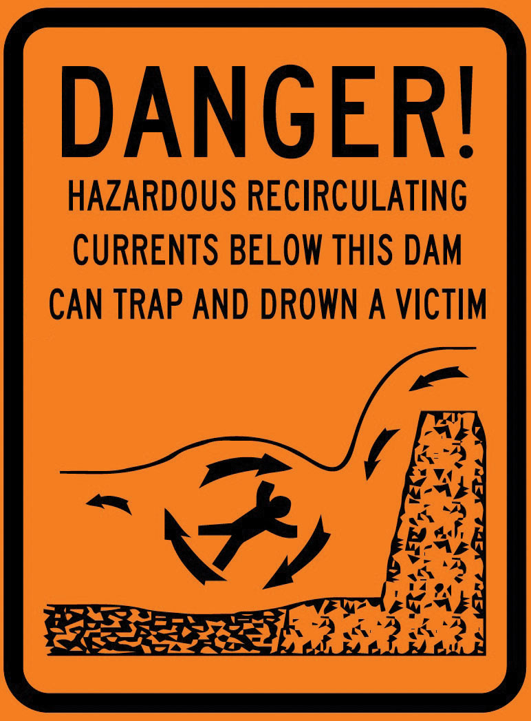 Lowhead dam danger sign