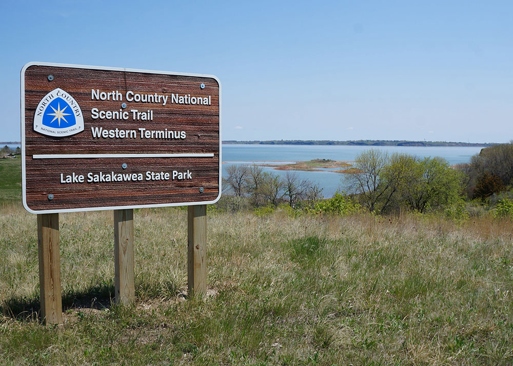 Trail terminus sign at Lake Sakakawea State Park