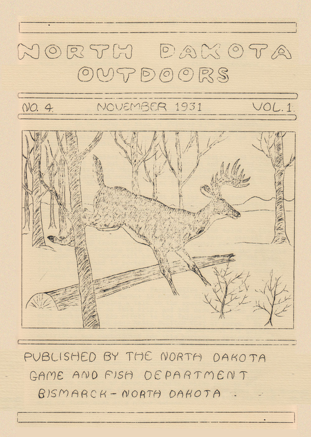 Cover of North Dakota Outdoors for the month of November 1931