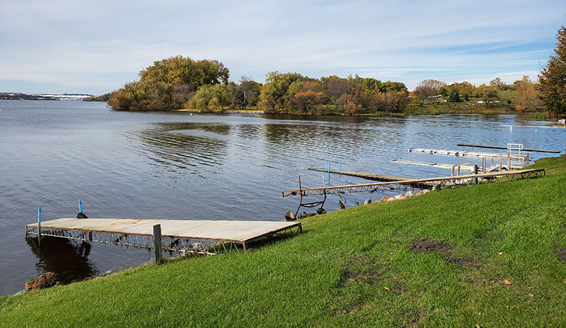 Boat ramps in water with one on land