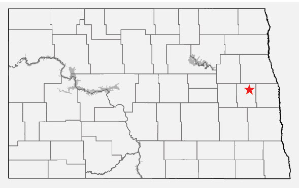 Map of nd with a star showing where the lake is located