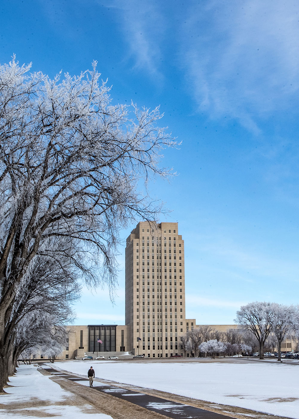 ND state capitol building in winter