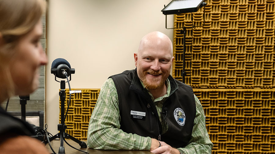 Casey on podcast set