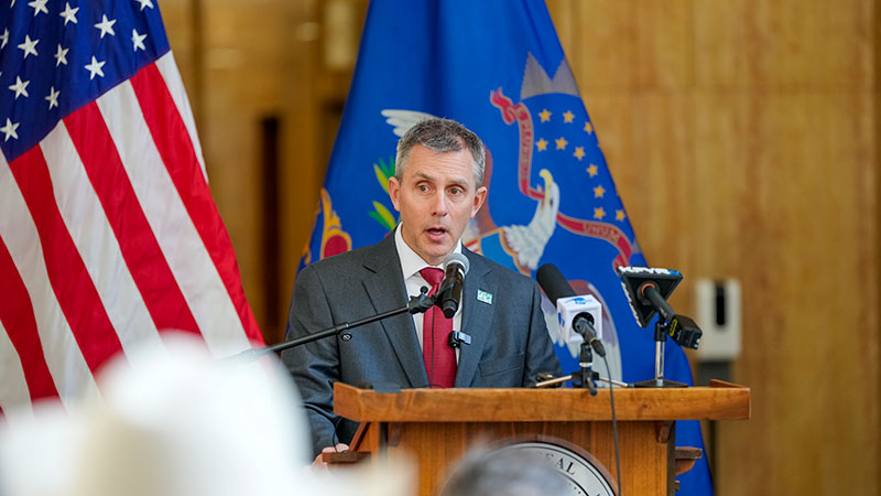 Governor speaking at a press conference