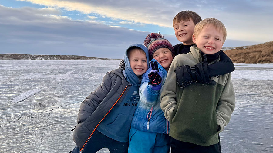 Kids on ice fishing trip