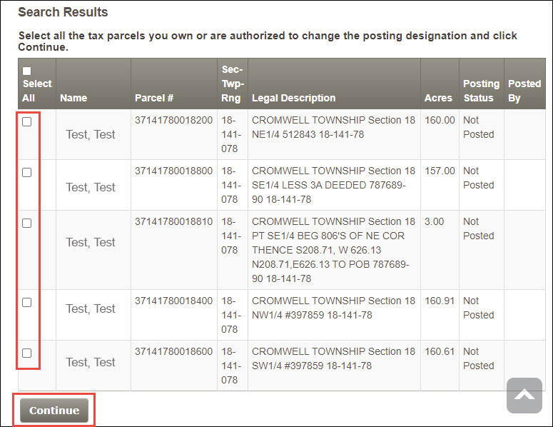 Screenshot of system page showing results listing