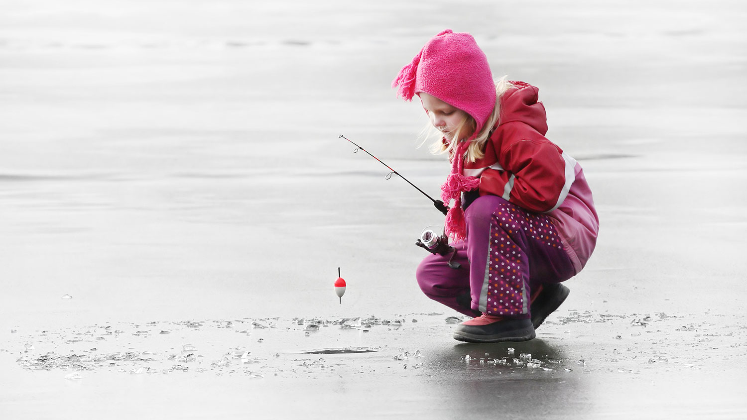 Girl ice fishing