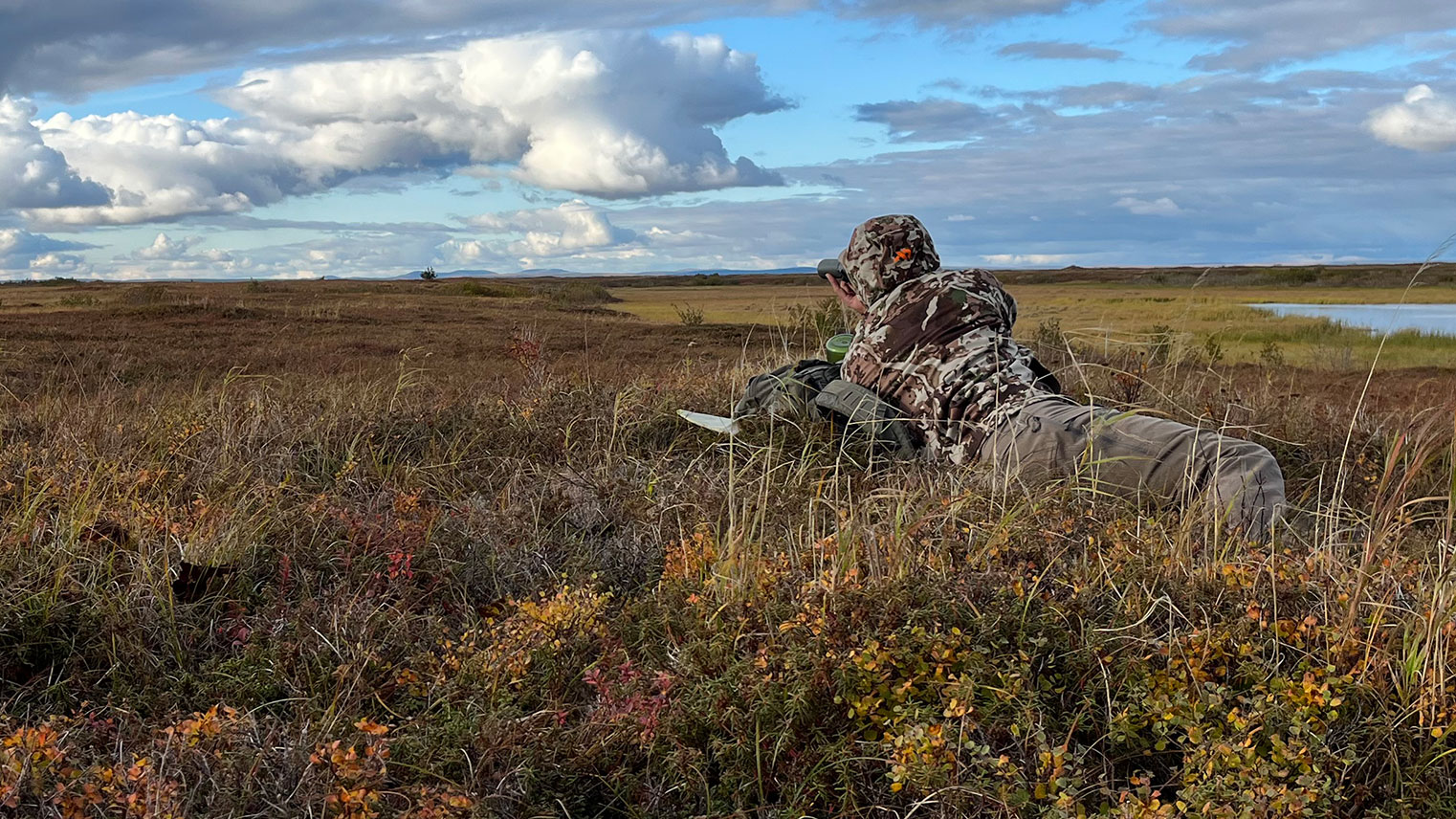 Hunter glassing on tundra