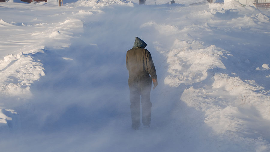 Person walking in blowing snow