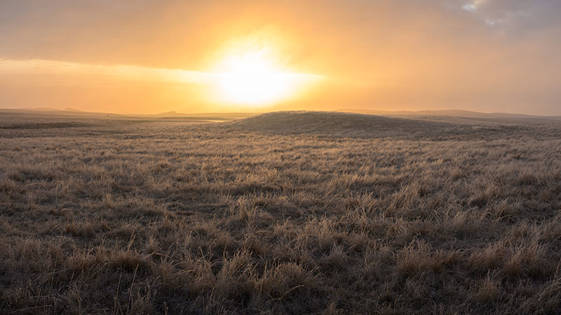 Sunset over fall prairie
