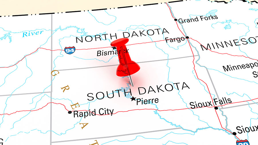 Map of the Dakotas