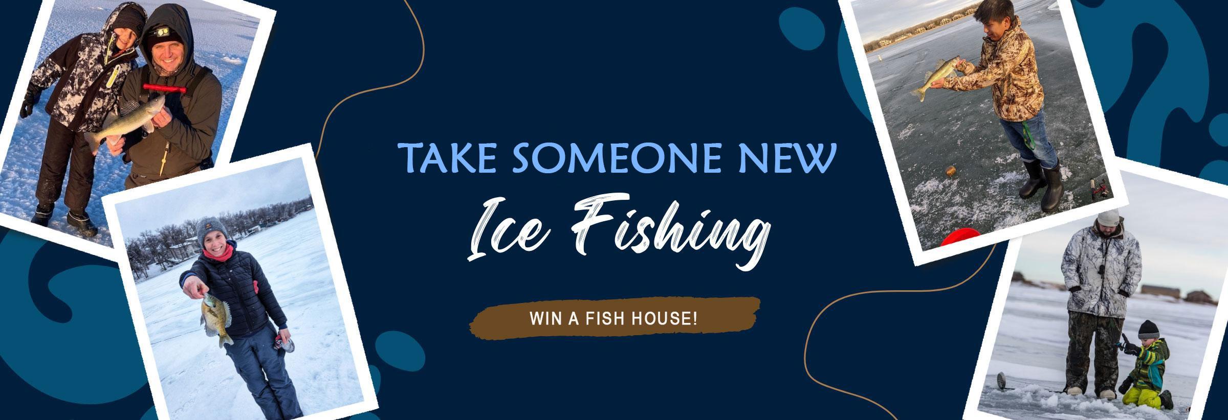 People ice fishing - click to learn more about and enter the Take Someone New Fishing Contest