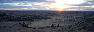 Badlands at sunset