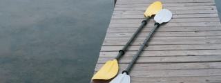 kayak paddles on a dock