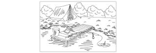 Drawing of tent and fishing dock