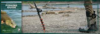 Guide cover overlaying a photo of a fishing pole with an angler standing nearby