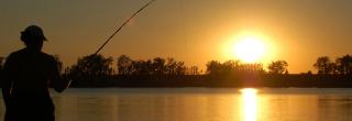 Woman fishing at sunset