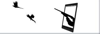 Illustration of smartphone with gun and pheasants flying out of it