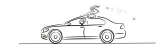 Drawing of car with driver smoking and bees following