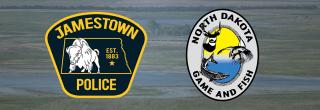 Jamestown PD logo (left), NDGF logo (right), prairie background