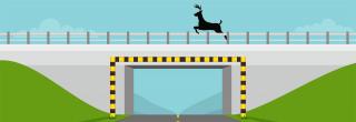 Cartoon deer jumping off overpass