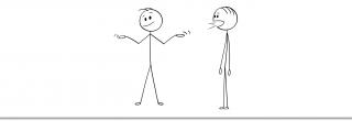 Stick figures - one talking, one looking confused