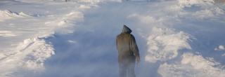 Person walking in blowing snow