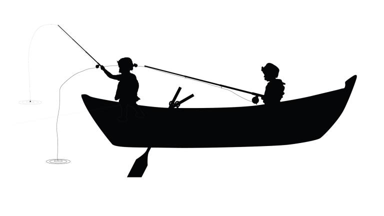 Drawing of kids fishing from a boat