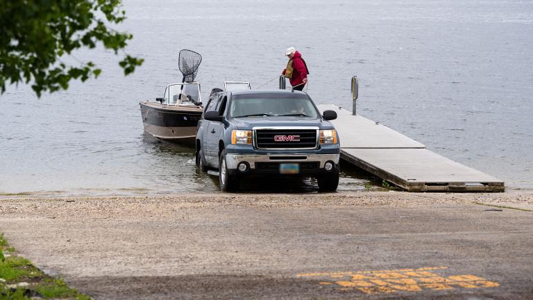 Truck and boat at ramp