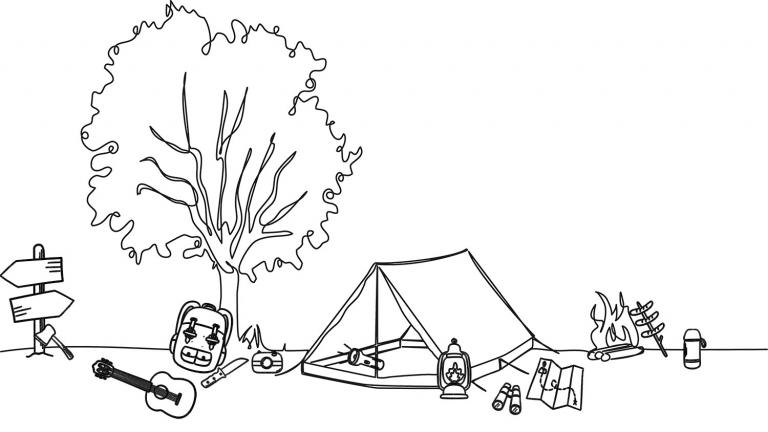 Drawing of messy campsite