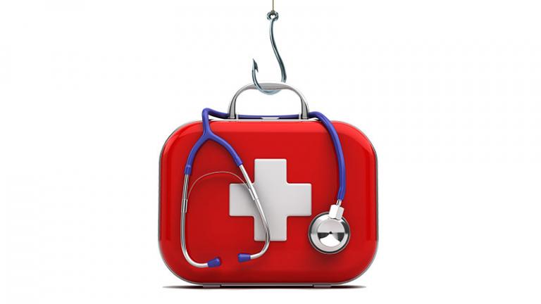 First aid kit hanging from a fishing hook
